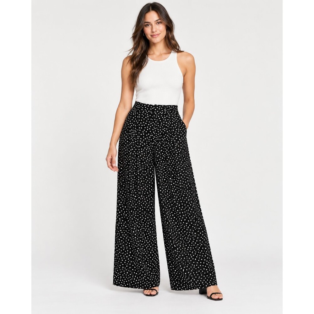 Maeve Anthropologie Black White Polka Dot Wide Leg Pants Size 4 High Rise